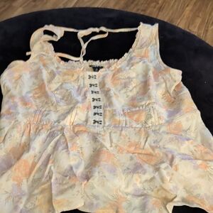 Torrid Floral Lace-Up Blouse - Cream and Orange